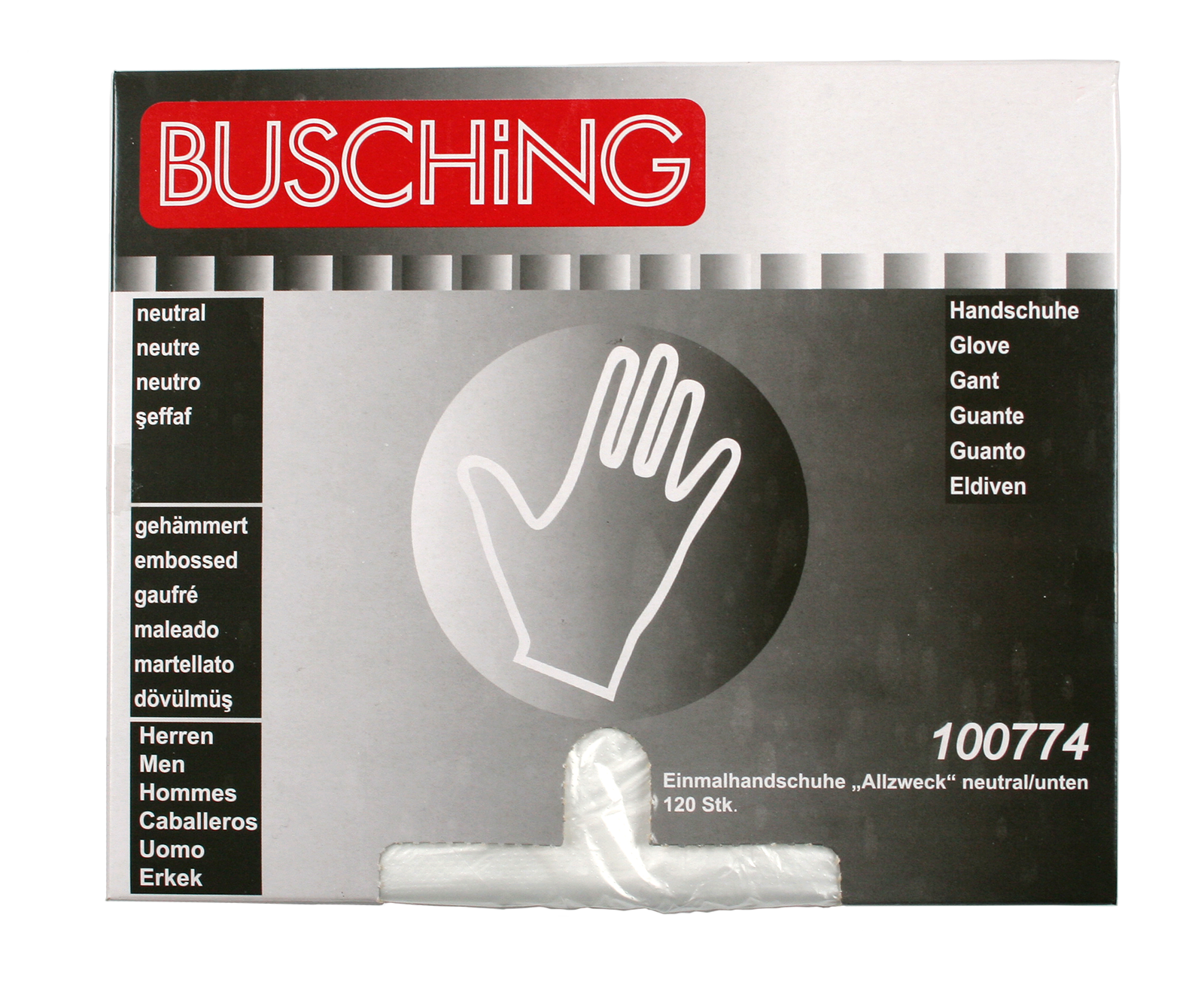 100774_00 Einmalhandschuhe "Allzweck", farblos, Entnahmeöffnung unten