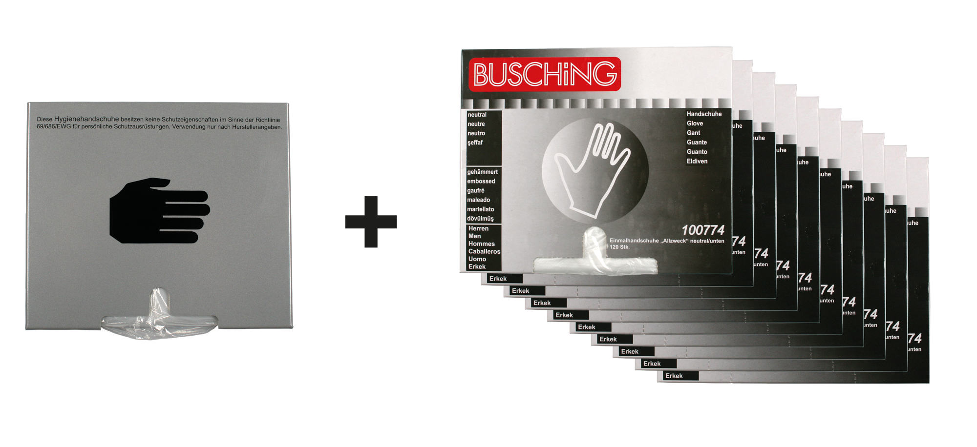 50113_00 Handschuhspender-Bundle, mit Einmalhandschuhen, farblos, Entnahme unten