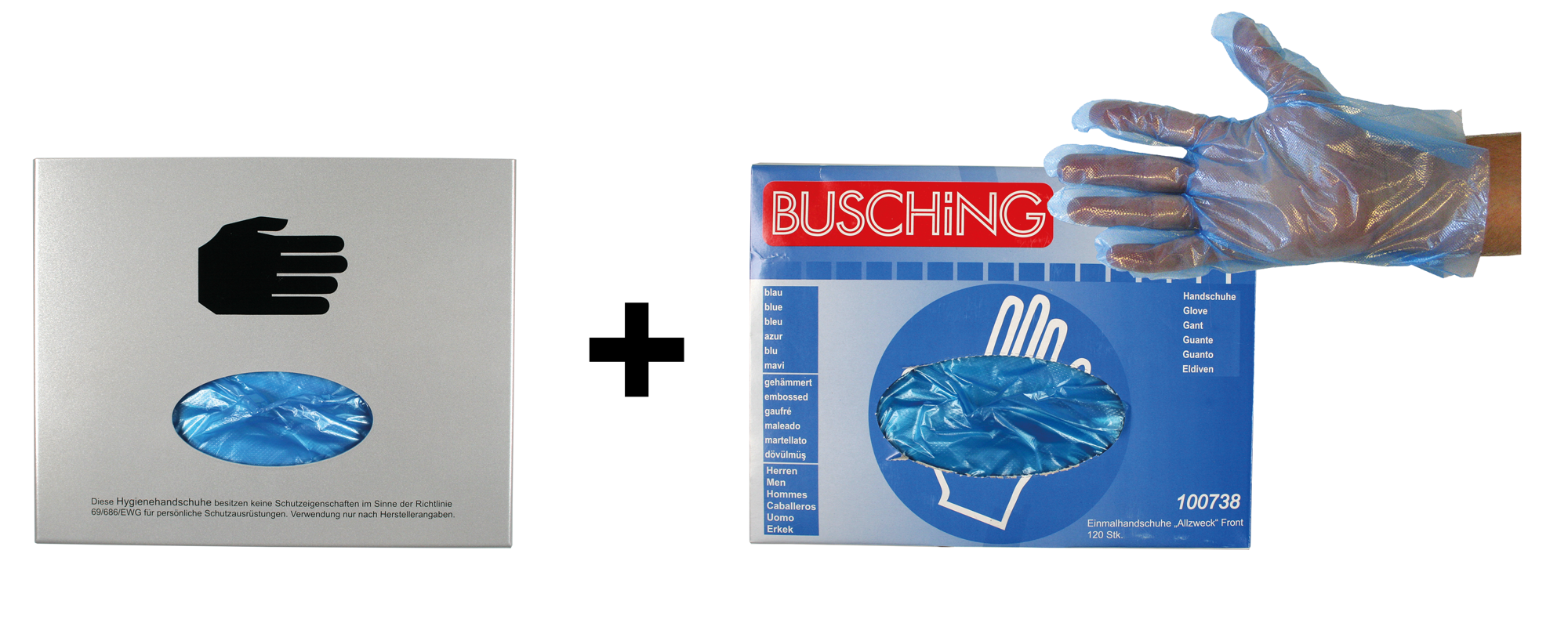50112_00 Handschuhspender-Bundle, mit Einmalhandschuhen, blau, Entnahme vorne