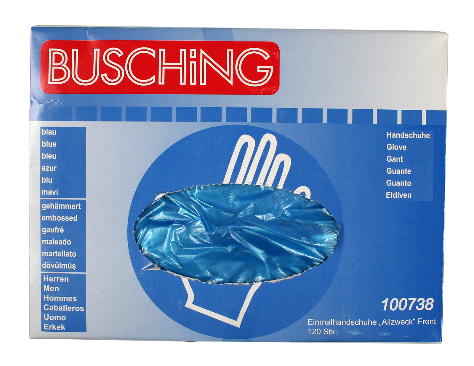 100738_00 Einmalhandschuhe "Allzweck", blau, Entnahmeöffnung mittig
